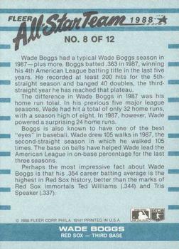 1988 Fleer - All-Star Team #8 Wade Boggs Back