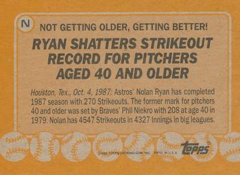 1988 Topps - Wax Box Bottom Panels Singles #N Nolan Ryan Back