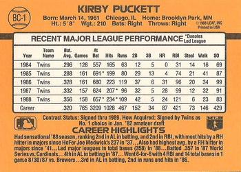 1989 Donruss - Bonus MVP's #BC-1 Kirby Puckett Back