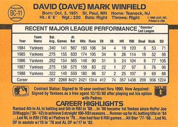 1989 Donruss - Bonus MVP's #BC-11 Dave Winfield Back