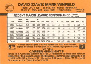 1989 Donruss - Bonus MVP's #BC-11 Dave Winfield Back