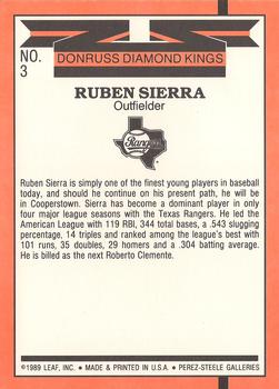 1990 Donruss - Super Diamond Kings #3 Ruben Sierra Back