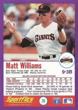 1990 Sportflics #70 Matt Williams Back