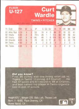 1985 Fleer Update #U-127 Curt Wardle Back