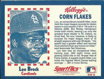 1991 Kellogg's Corn Flakes Baseball Greats #10 Lou Brock Back
