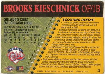 1994 Action Packed Minors #4 Brooks Kieschnick Back