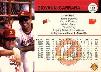 1994-95 Line Up Venezuelan Winter League #124 Giovanni Carrara Back