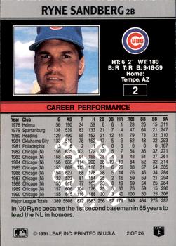 1991 Donruss - Leaf Previews #2 Ryne Sandberg Back