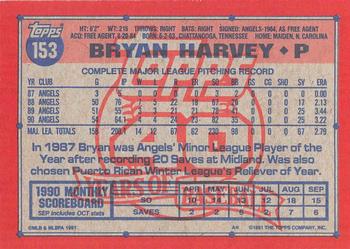 1991 Topps - Desert Shield #153 Bryan Harvey Back