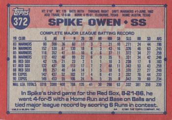1991 Topps - Desert Shield #372 Spike Owen Back