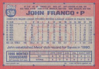 1991 Topps - Desert Shield #510 John Franco Back