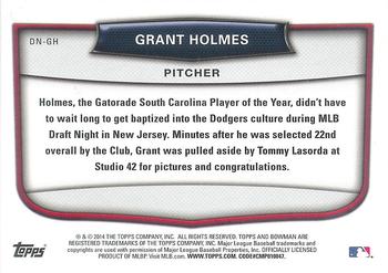 2014 Bowman Draft - Draft Night #DN-GH Grant Holmes Back