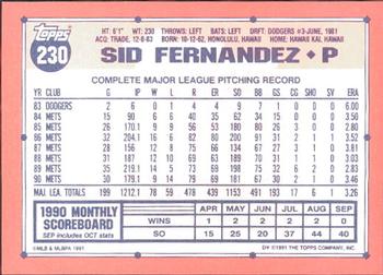 1991 Topps - Collector's Edition (Tiffany) #230 Sid Fernandez Back