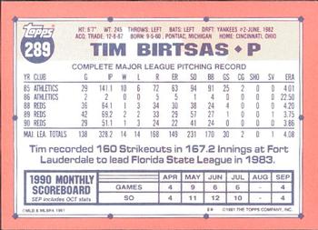 1991 Topps - Collector's Edition (Tiffany) #289 Tim Birtsas Back
