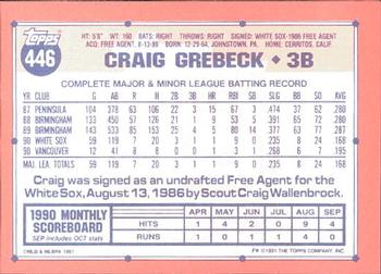 1991 Topps - Collector's Edition (Tiffany) #446 Craig Grebeck Back