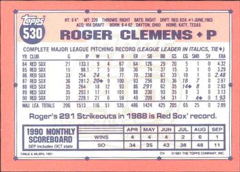 1991 Topps - Collector's Edition (Tiffany) #530 Roger Clemens Back