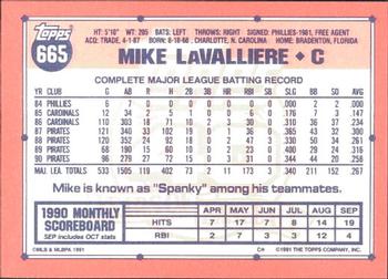 1991 Topps - Collector's Edition (Tiffany) #665 Mike LaValliere Back