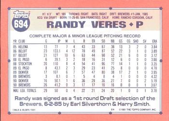 1991 Topps - Collector's Edition (Tiffany) #694 Randy Veres Back