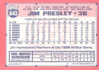 1991 Topps - Collector's Edition (Tiffany) #643 Jim Presley Back