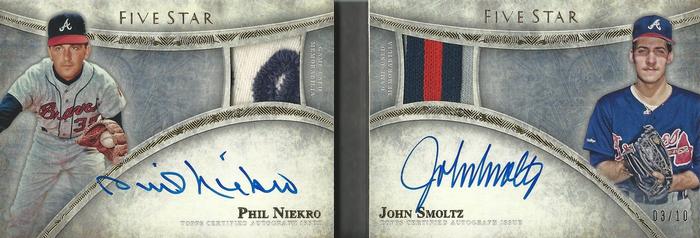 2014 Topps Five Star - Dual Signature Patch Book #FSDP-NS Phil Niekro / John Smoltz Front