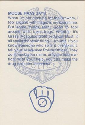 1982 Milwaukee Brewers Police #NNO Moose Haas Back