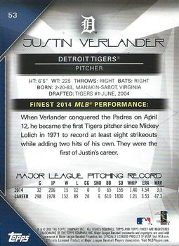 2015 Finest #53 Justin Verlander Back