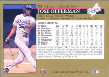 1992 Leaf - Black Gold #322 Jose Offerman Back