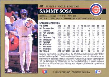 1992 Leaf - Black Gold #412 Sammy Sosa Back