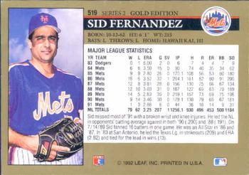 1992 Leaf - Black Gold #519 Sid Fernandez Back