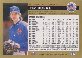 1992 Leaf - Black Gold #44 Tim Burke Back