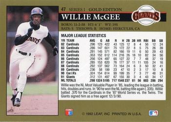 1992 Leaf - Black Gold #47 Willie McGee Back