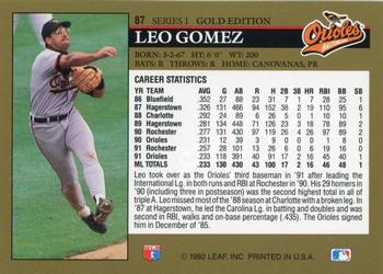 1992 Leaf - Black Gold #87 Leo Gomez Back