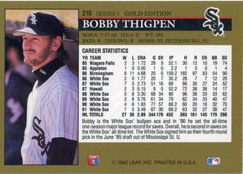 1992 Leaf - Black Gold #210 Bobby Thigpen Back