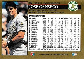 1992 Leaf - Black Gold #267 Jose Canseco Back