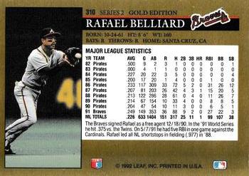 1992 Leaf - Black Gold #310 Rafael Belliard Back