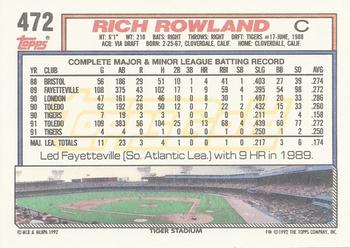 1992 Topps - Gold #472 Rich Rowland Back