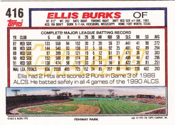 1992 Topps - Gold #416 Ellis Burks Back