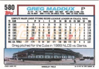 1992 Topps - Gold #580 Greg Maddux Back