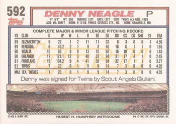 1992 Topps - Gold #592 Denny Neagle Back