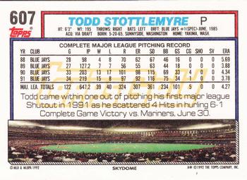 1992 Topps - Gold #607 Todd Stottlemyre Back