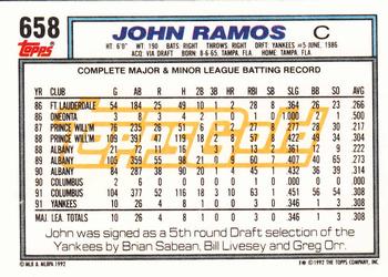 1992 Topps - Gold #658 John Ramos Back