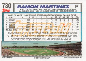1992 Topps - Gold #730 Ramon Martinez Back