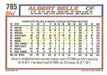 1992 Topps - Gold #785 Albert Belle Back
