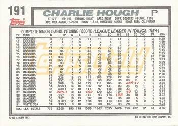 1992 Topps - Gold Winners #191 Charlie Hough Back