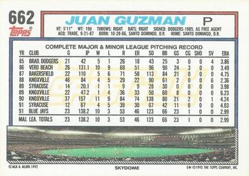 1992 Topps - Gold Winners #662 Juan Guzman Back