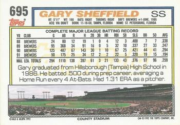 1992 Topps - Gold Winners #695 Gary Sheffield Back