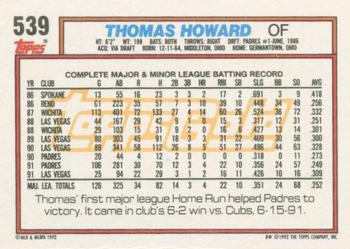 1992 Topps - Gold Winners #539 Thomas Howard Back