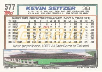 1992 Topps - Gold Winners #577 Kevin Seitzer Back