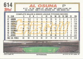 1992 Topps - Gold Winners #614 Al Osuna Back