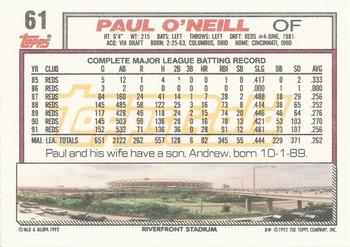 1992 Topps - Gold Winners #61 Paul O'Neill Back